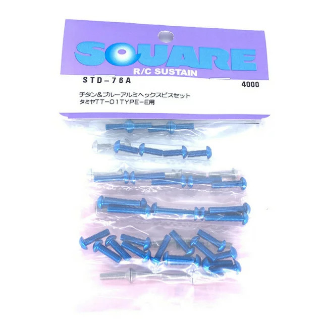 SQUARE Titanium & Blue Aluminum Hex Screw Set for Tamiya TT-01 Type E STD-76A