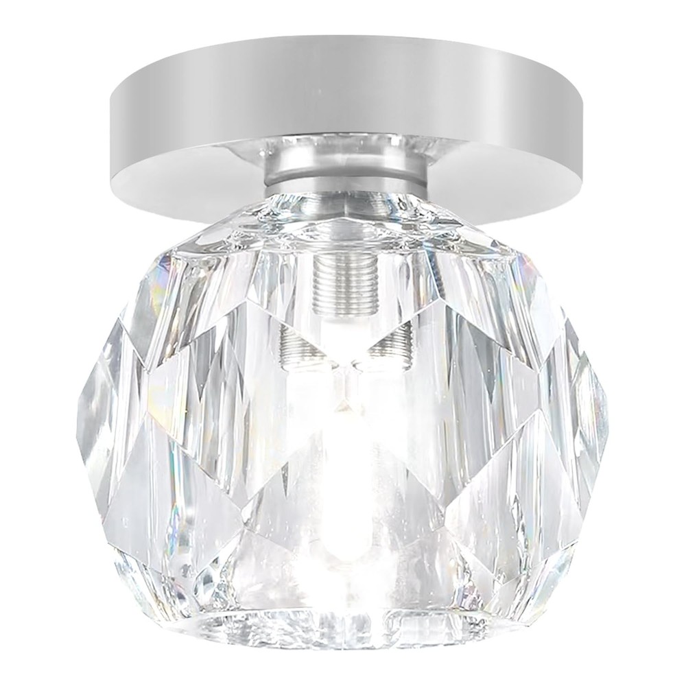 3.9in Mini Crystal Ceiling Light Modern Round Chrome Flush Mount Ceiling Ligh...