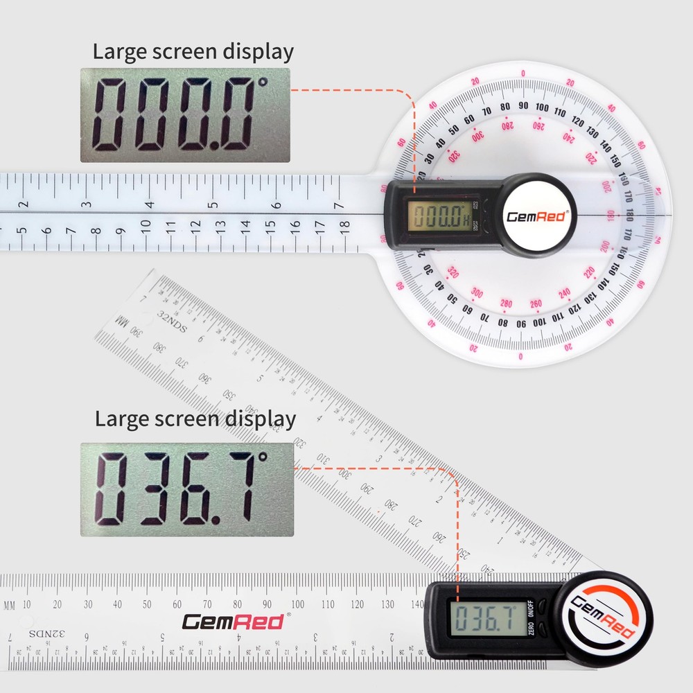 GemRed 12" Digital Goniometer 360 Degree Physical Therapy Plastic Protractor ...