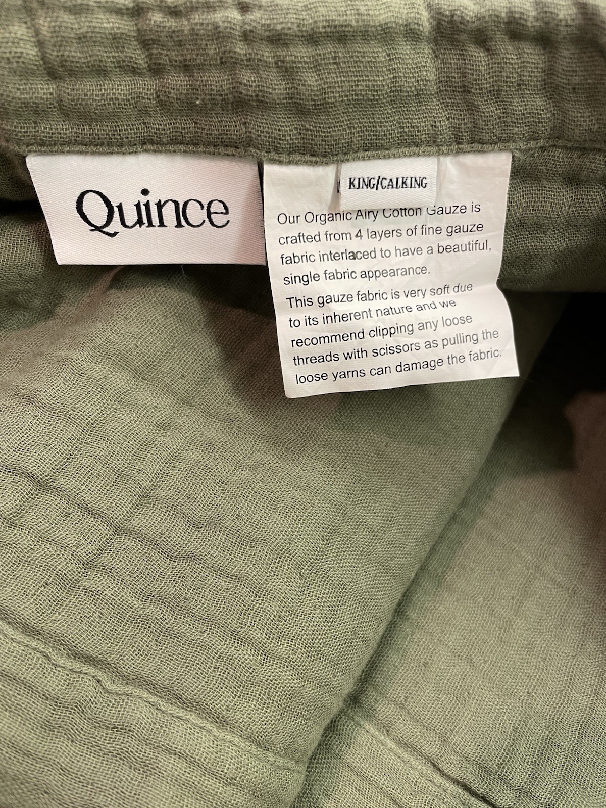 NWOT Quince King Cal King Airy Gauze Blanket Organic Cotton Olive
