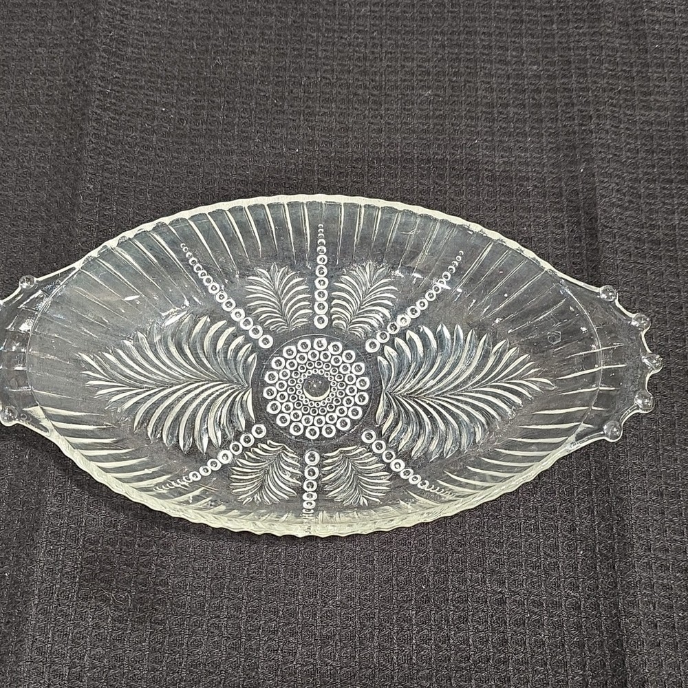 Clear Glass Oval Serving Tray with Floral Pattern