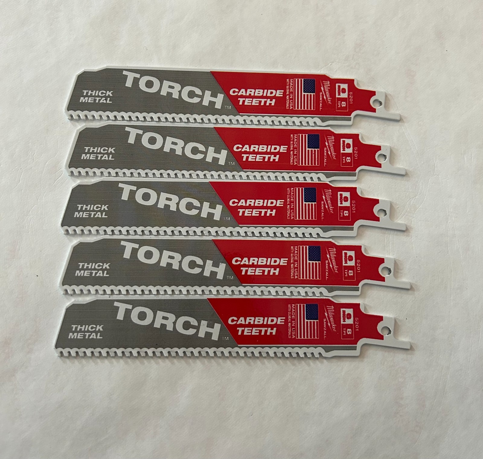 GENUINE MILWAUKEE TOOL 6" 8TPI TORCH SAWZALL CARBIDE TEETH BLADES 5 PACK 5201