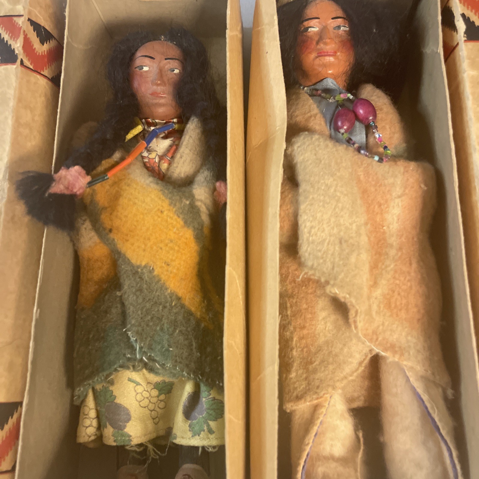 Vintage Skookum Bully Good Native American Indian Dolls w/Boxes
