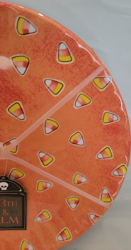 13th & Elm Halloween 8ct Melamine Dinner Plates Candy Corn Pattern 10.5” Orange