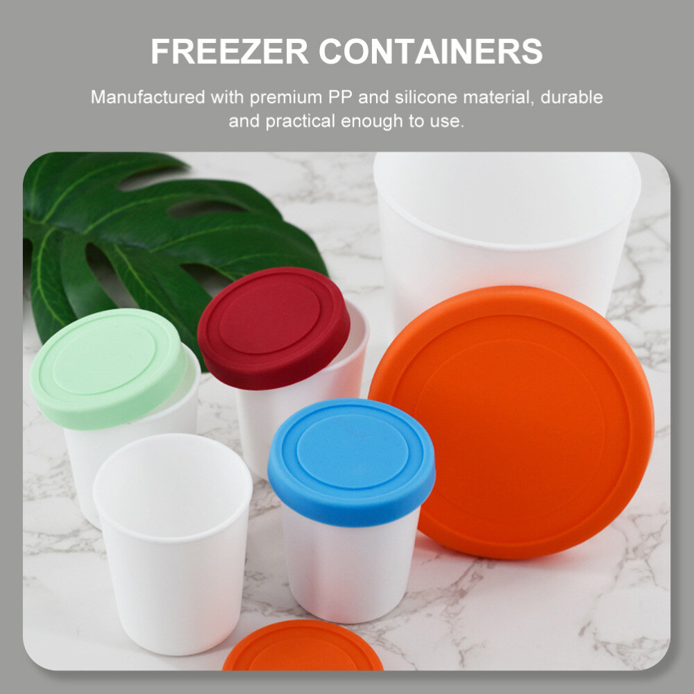4 Pcs Homemade Ice Cream Yogurt Container Cups Stackable Freezer Containers