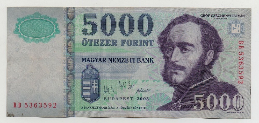 HUNGARY 5000 FORINT 2005 PICK 191 A LOOK SCANS