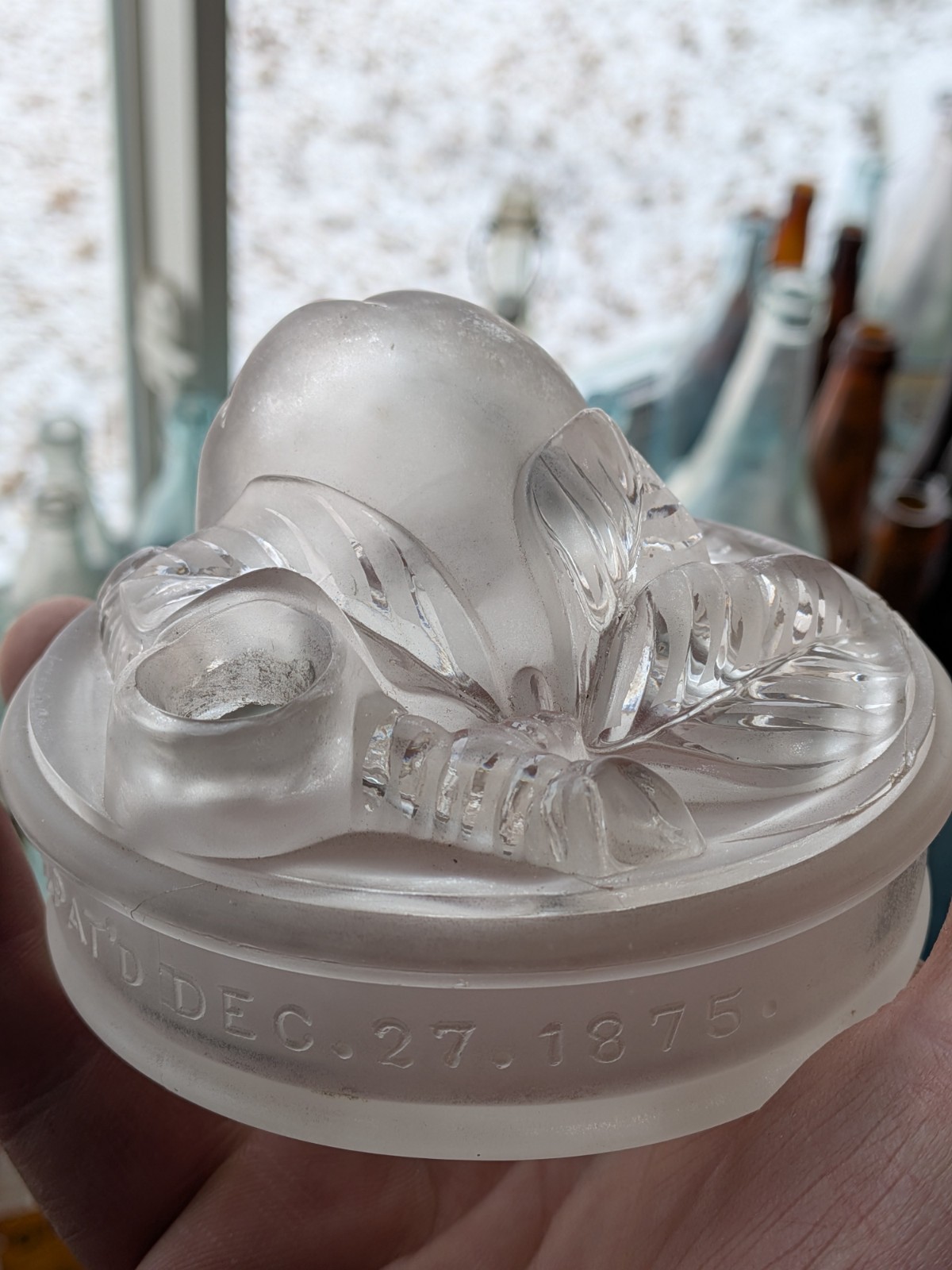 Blown Glass Figural Pear Inkwell GE Hatch Patented 1875 Cut Shut Pontil Bottle