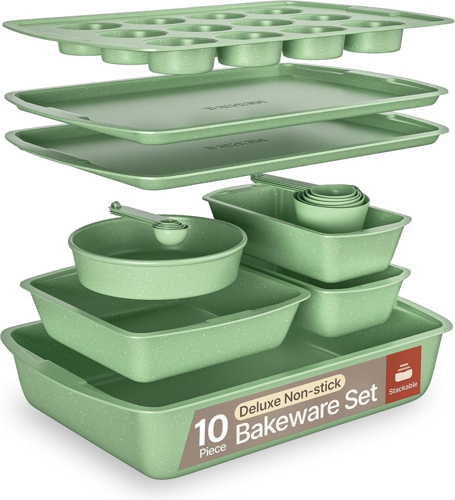 10-Piece Bakeware Sets Nonstick Carbon Steel Baking Sheet & Pans Stackable Home