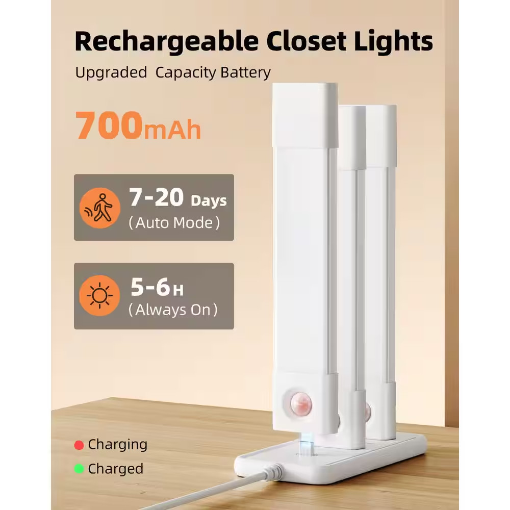 Black LED Lamp under Cabinet Lighting Rechargeable Motion Sensor Light, 3 Color