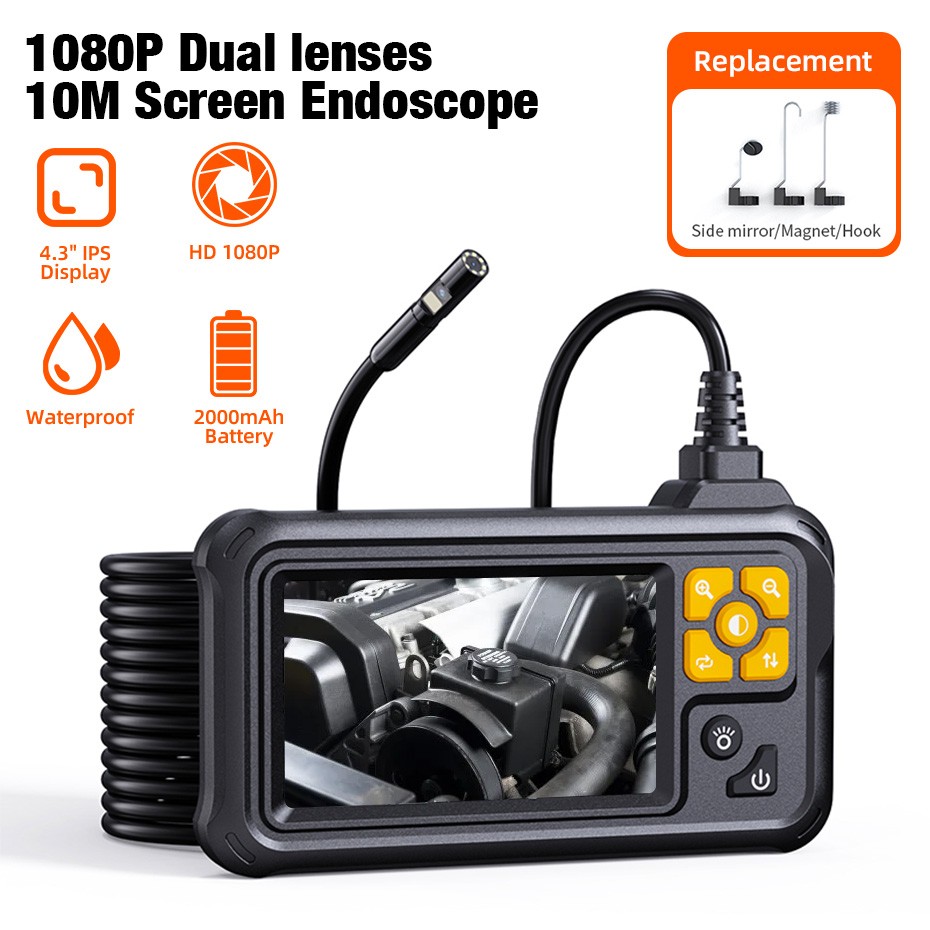 KERUI Endoscope Camera with Lights Dual Lens Borescope 32.8FT Cable 4.3" Screen