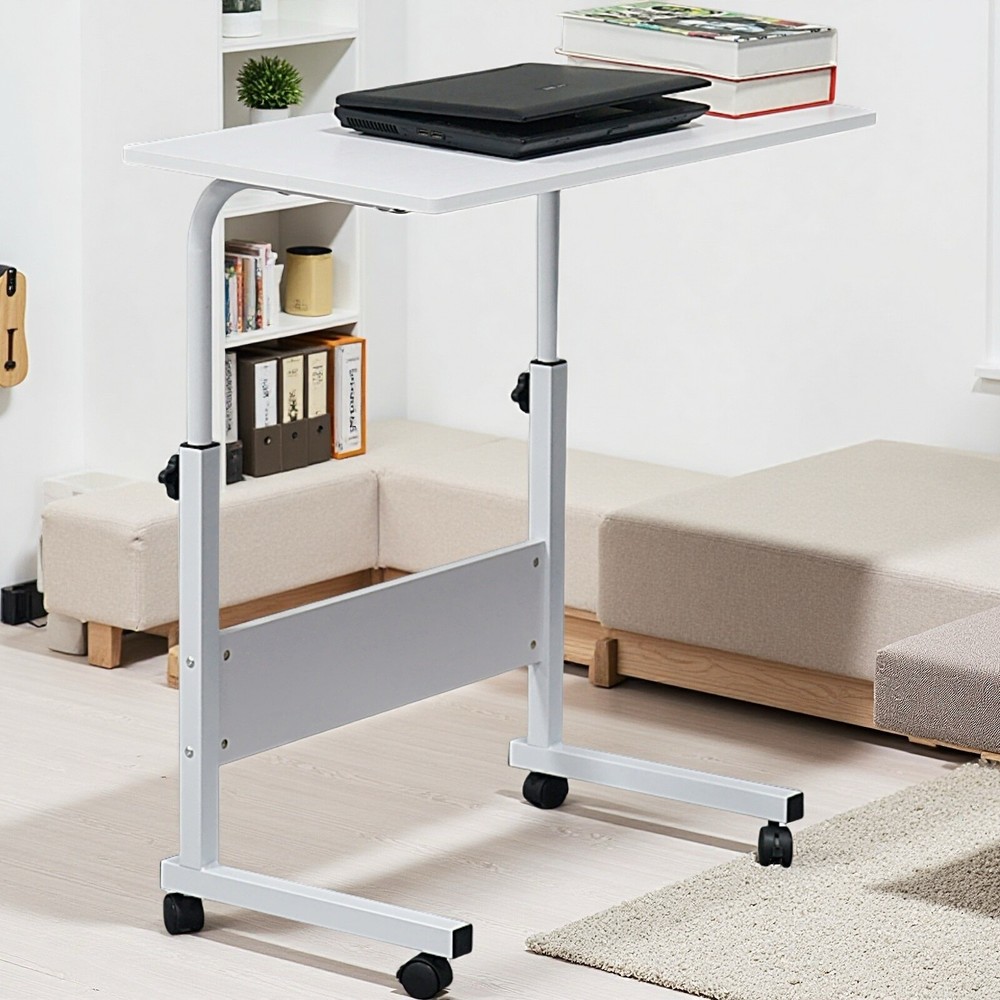 Rolling Laptop Desk - Adjustable Height, Portable, White, 31.5'' Length Tabletop