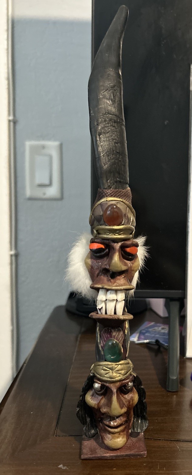 Inca demon Decorated Collection Knife   Supay Face with Real Alpaca Horn OOAK
