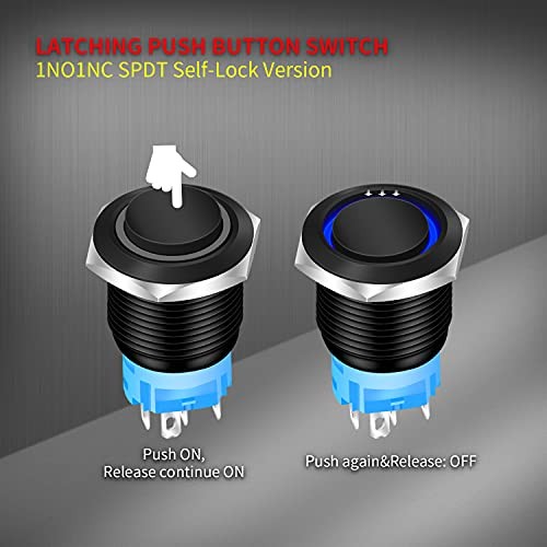 Latching Push Button Switch 12V Pushbutton Switch Blue LED 12 Volt Push