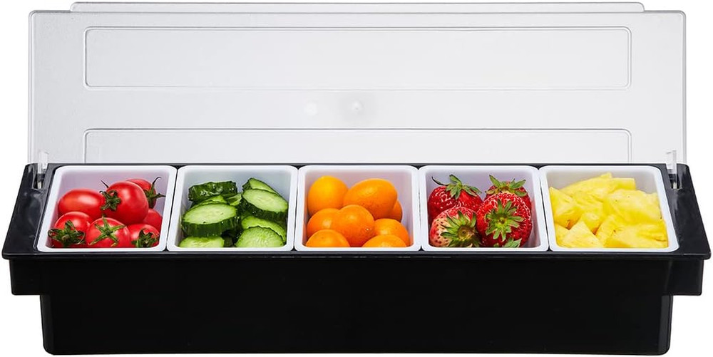 Ice Cooled Condiment Serving Container-6 Compartment Chilled Garnish Tray Bar Ca
