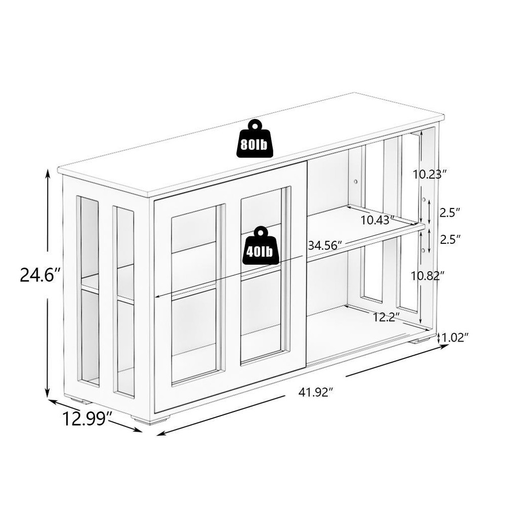 Functional Sideboard with Tempered Glass Door Large Storage Space Home Buffet