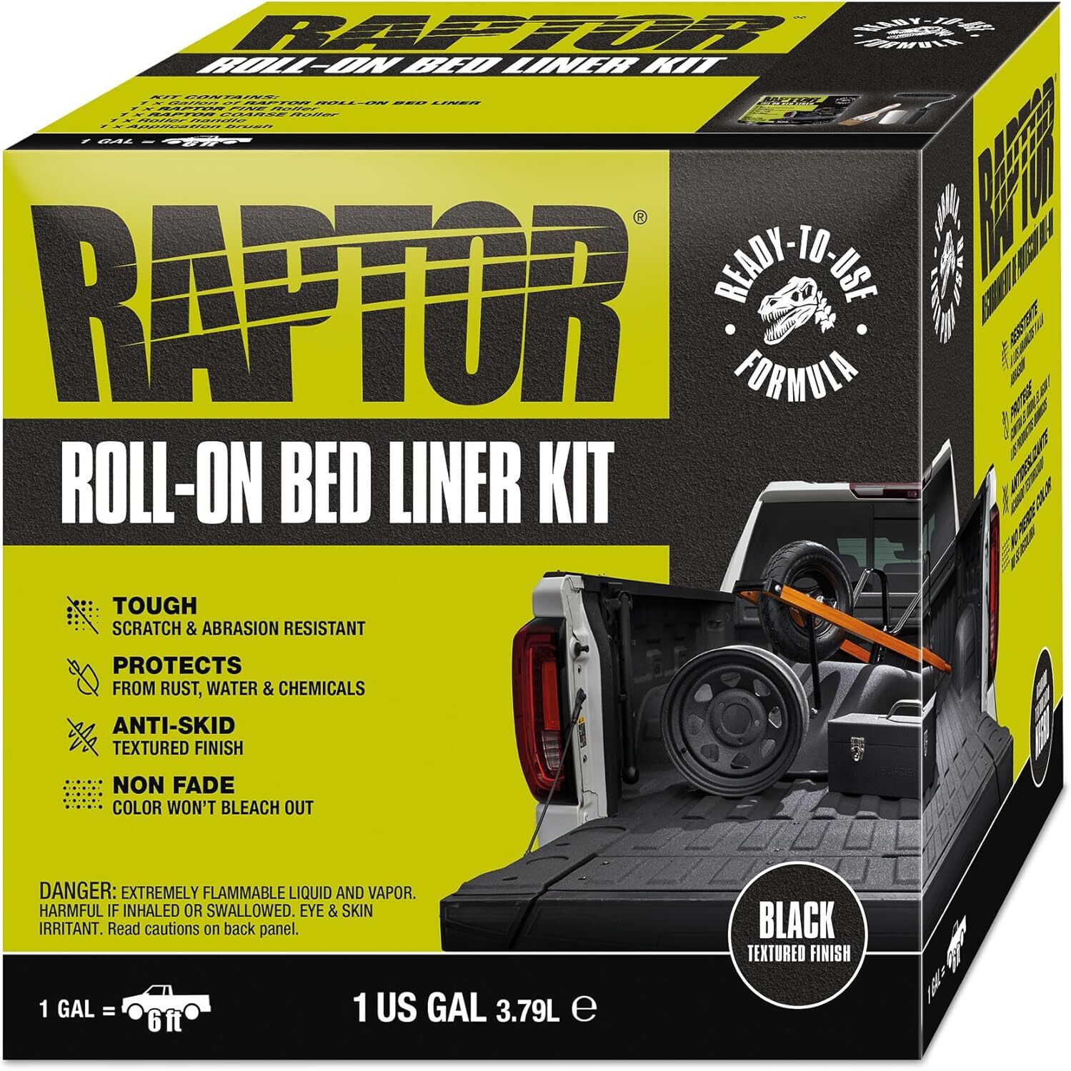 Raptor Roll-On Bed Liner Kit, Truck Bed Liners, Long-Lasting, Black, 1 Gallon