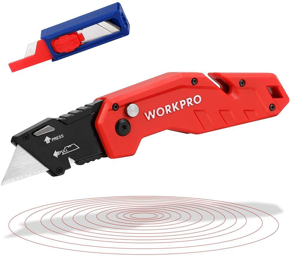 WORKPRO Folding Utility Knife, Quick Change Box Cutter Multi-Color W/10 Blades
