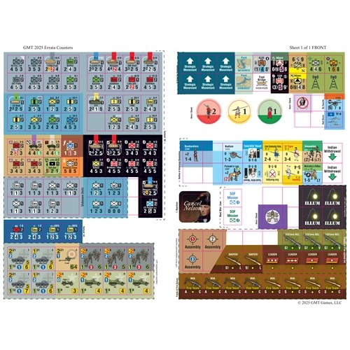GMT Games 2025 Errata Counter Sheets - SEALED