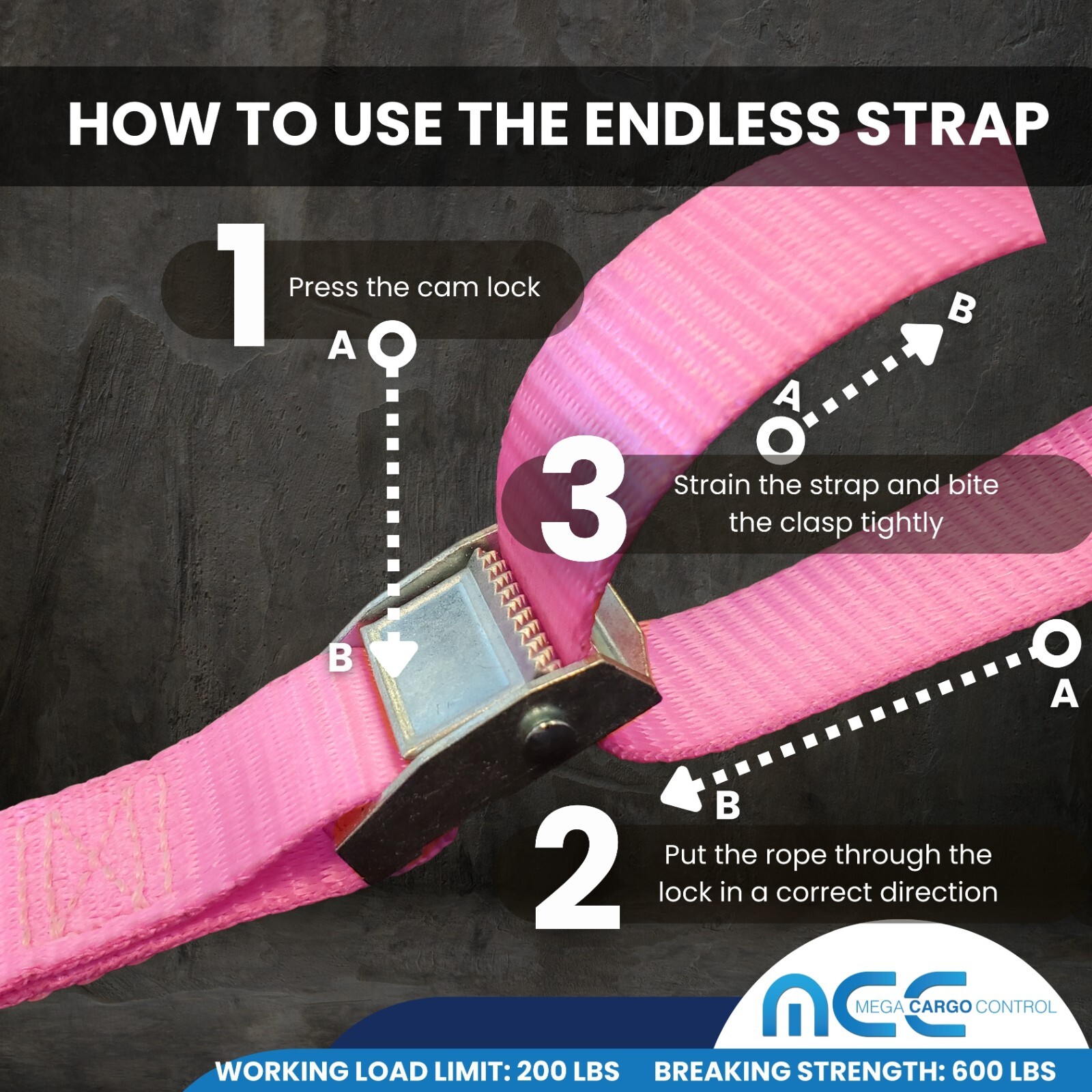 USA 1" x 3'- 15' Endless Cargo Lashing Strap w/Cam Buckle for Motorcycle Bicycle