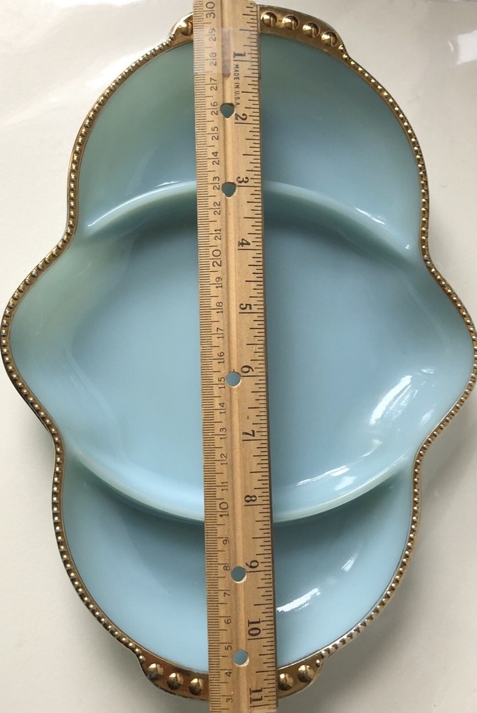 Blue Fire King 3 Compartment Relish Condiment Dish