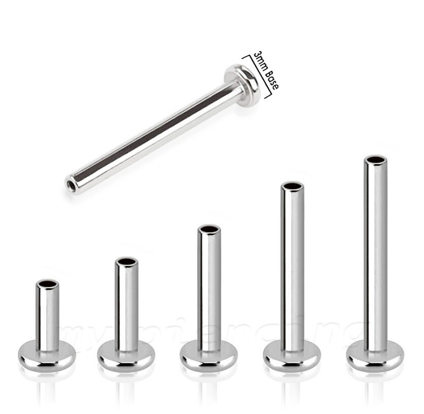 1pc. 16G 3mm Base Internally Threaded Replacement Labret Post 5mm to 16mm