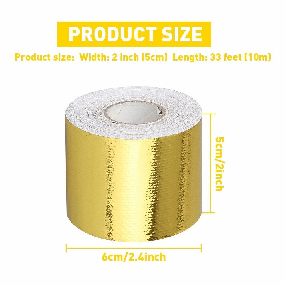Gold Intake Heat Reflective Tape Wrap Self Adhesive High Temperature 2"33Ft US