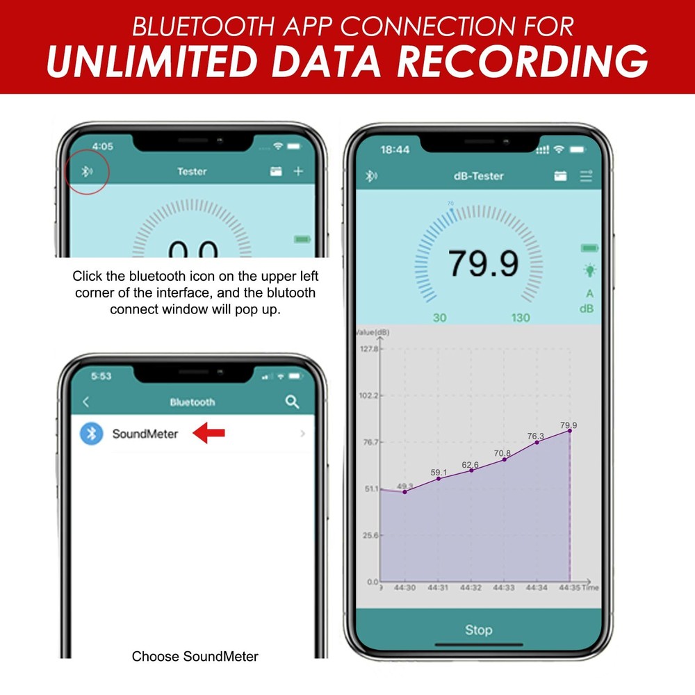 Decibel Meter Wireless Sound Decibel Meter With App Data Logging Bluetooth Porta