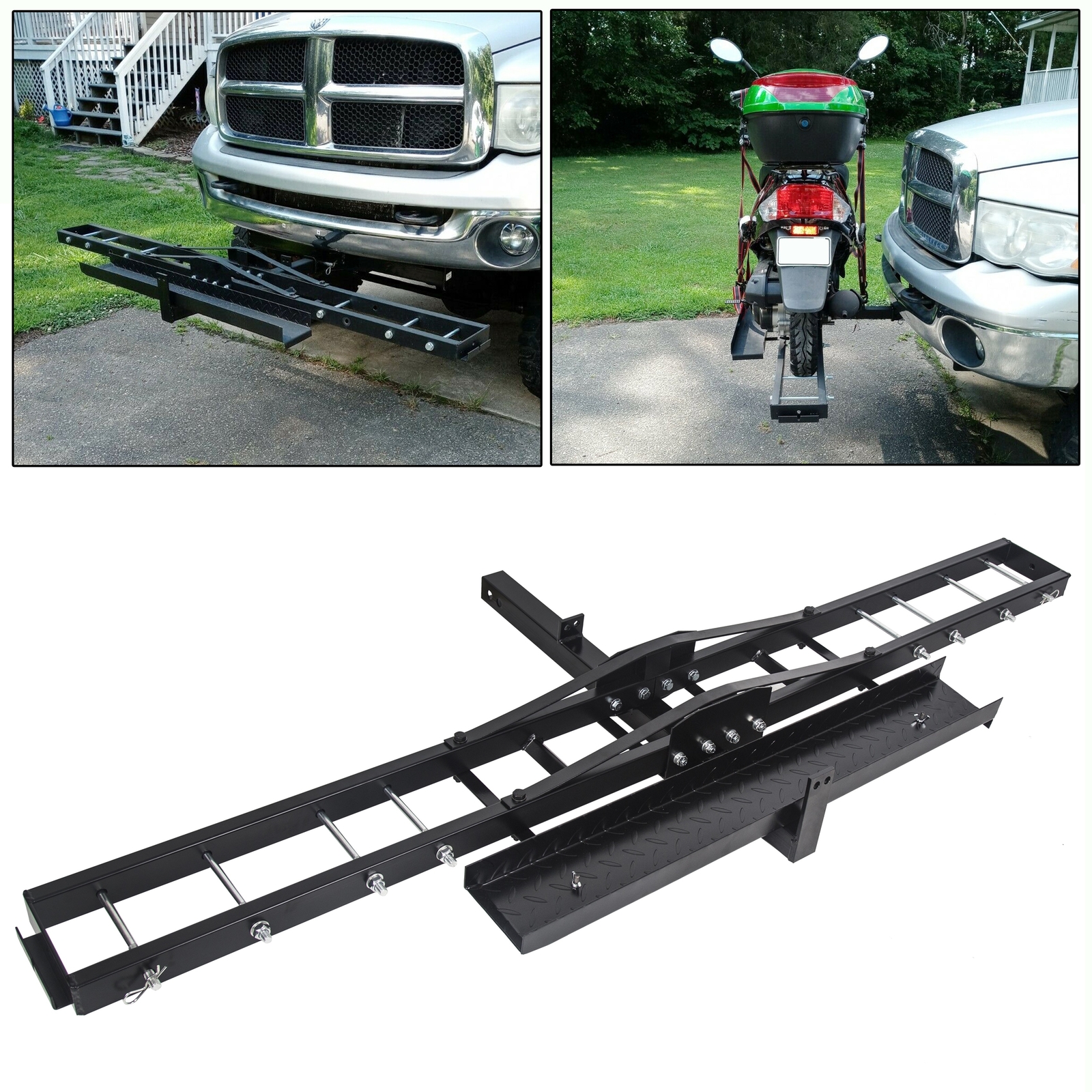 Steel Motorcycle Scooter Dirt Bike Carrier Hauler Hitch Mount Bike Rack Ramp