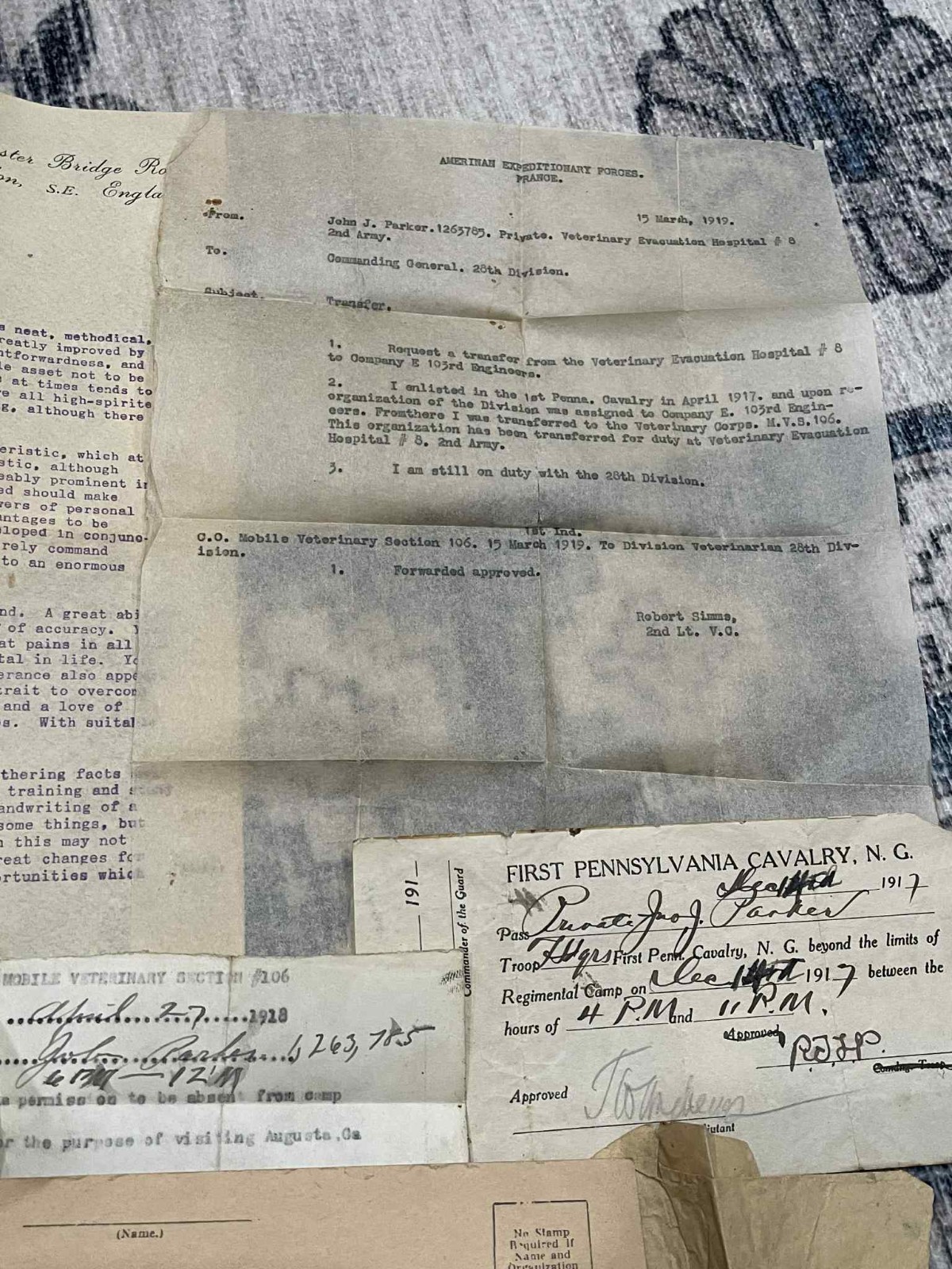 WW1 WWI Military US Army AEF 28th Divison Cavalry Veterinarian Soldier Grouping