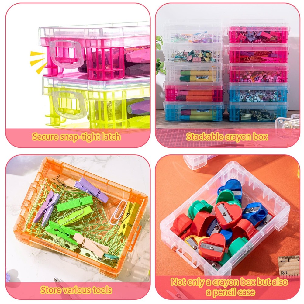 32 Pcs Plastic Crayon Box with Snap Lids Bulk Stackable Crayon Storage Box Pe...