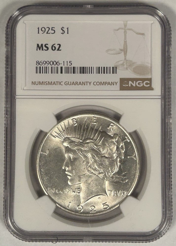 1925 Peace Silver Dollar Coin NGC MS 62