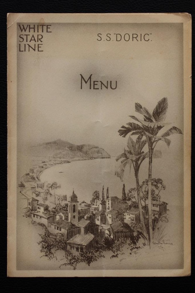 WHITE STAR LINE SS DORIC WALTER THOMAS MENU MARCH 27TH 1932