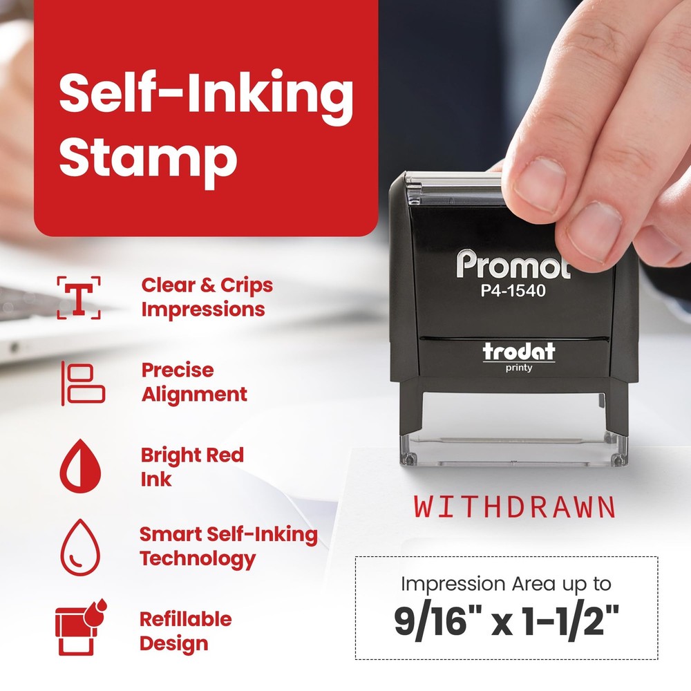 Withdrawn Self-Inking Rubber Stamp for Office Documents Red Ink Stamp