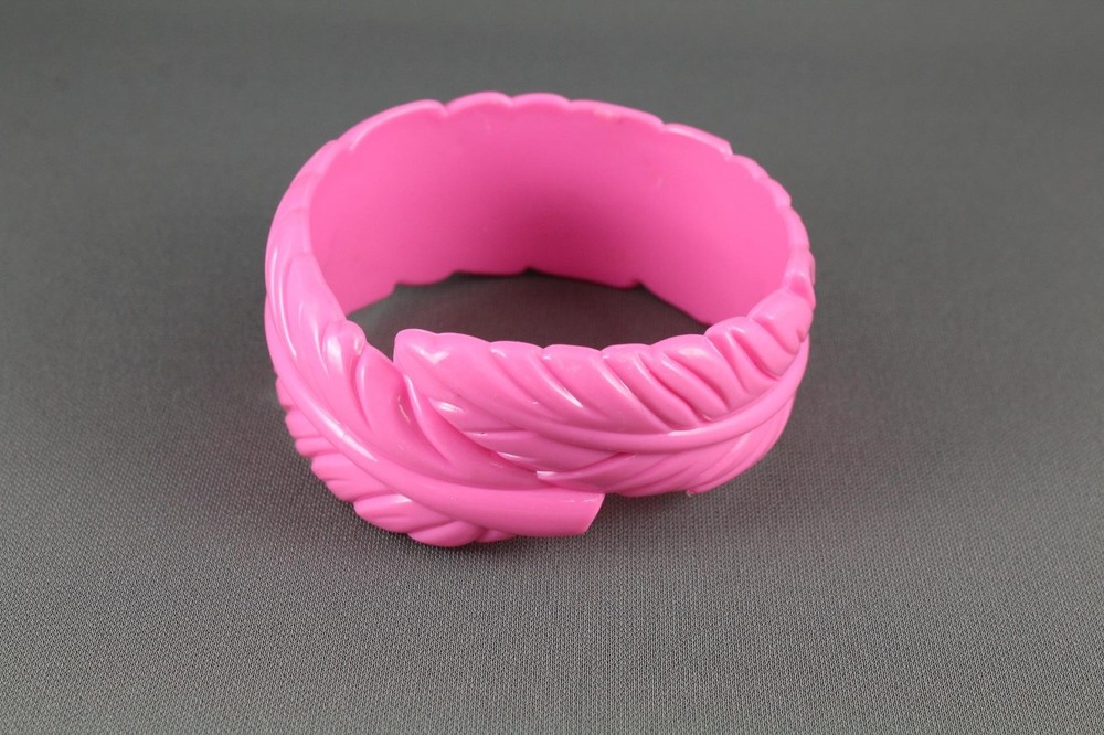 Pink leaf bangle bracelet plastic feather bangle 8.25" size circumference