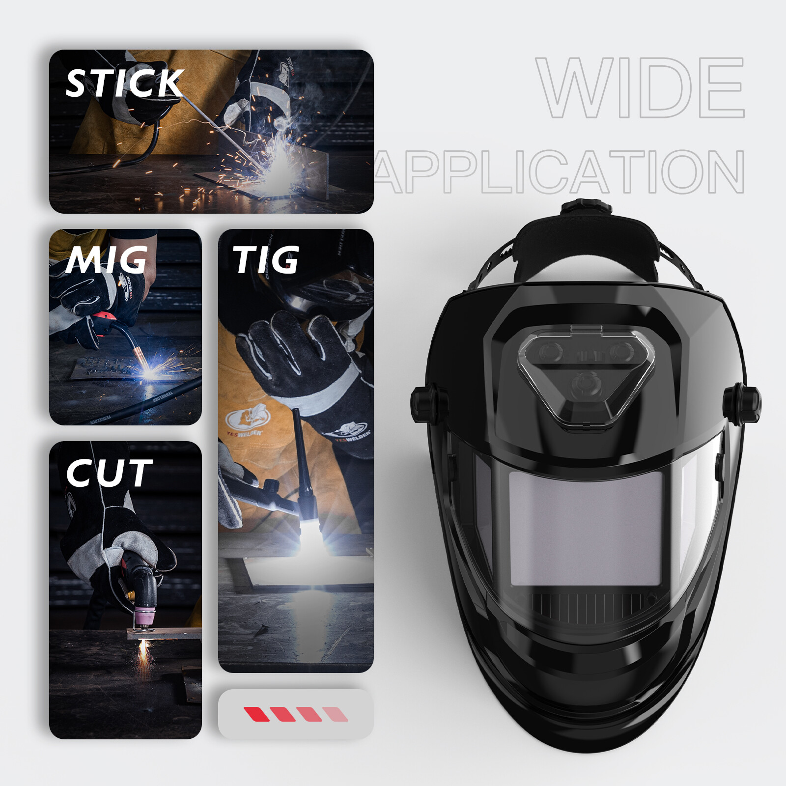 Large View True Color Auto Darkening Welding Helmet, Panoramic View Welder Mask