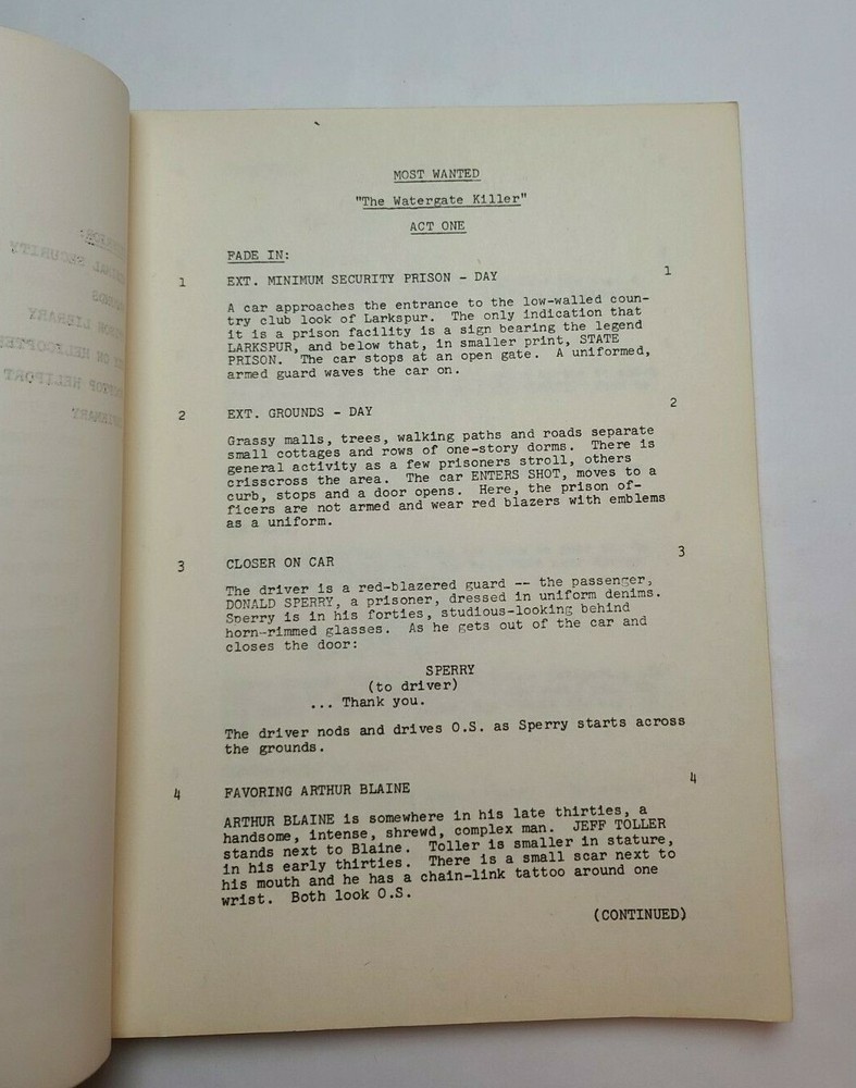 MOST WANTED / Elroy Schwartz 1976 Script, Robert Stack "The White Collar Killer"
