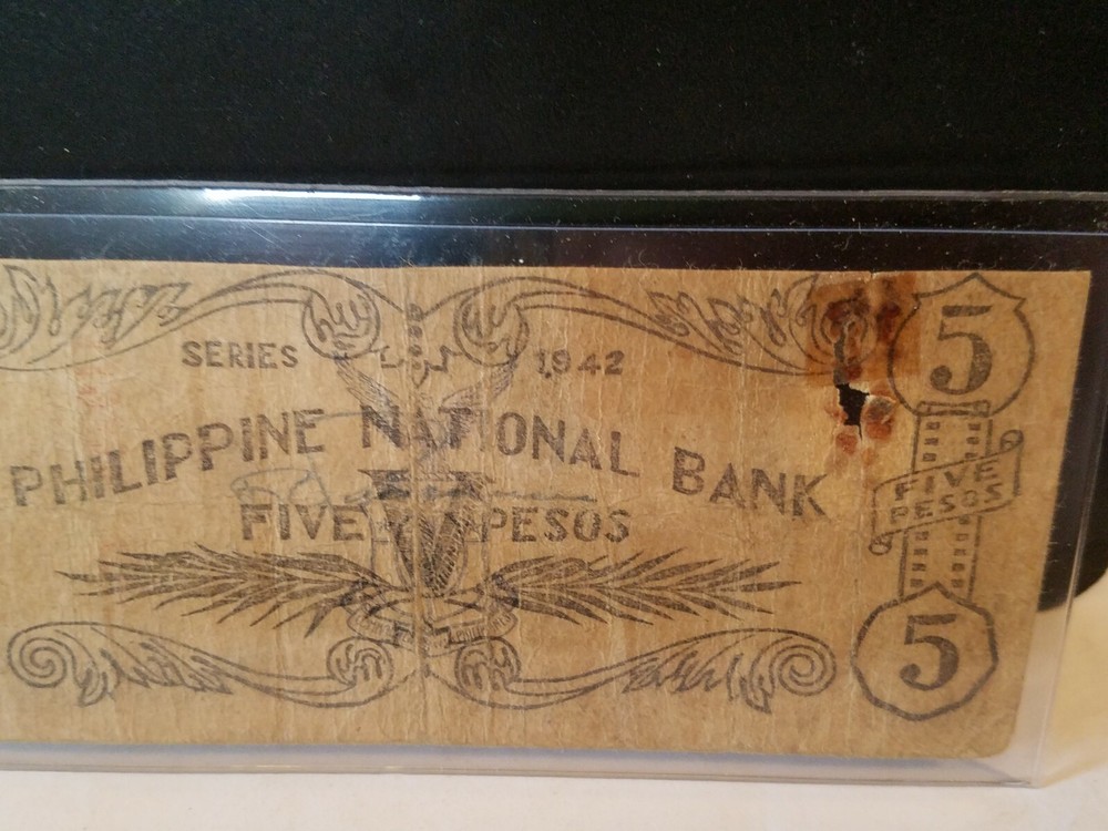1942 Emergency Circulating Note Philippines Currency Five Pesos