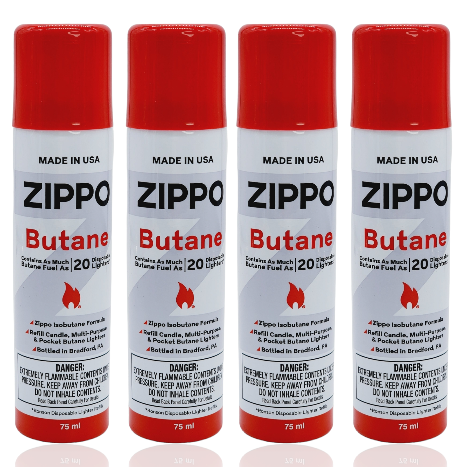 ZIPPO BUTANE FUEL 75 ml Lighter Fluid MADE IN USA PACK OF 4 packaging may vary