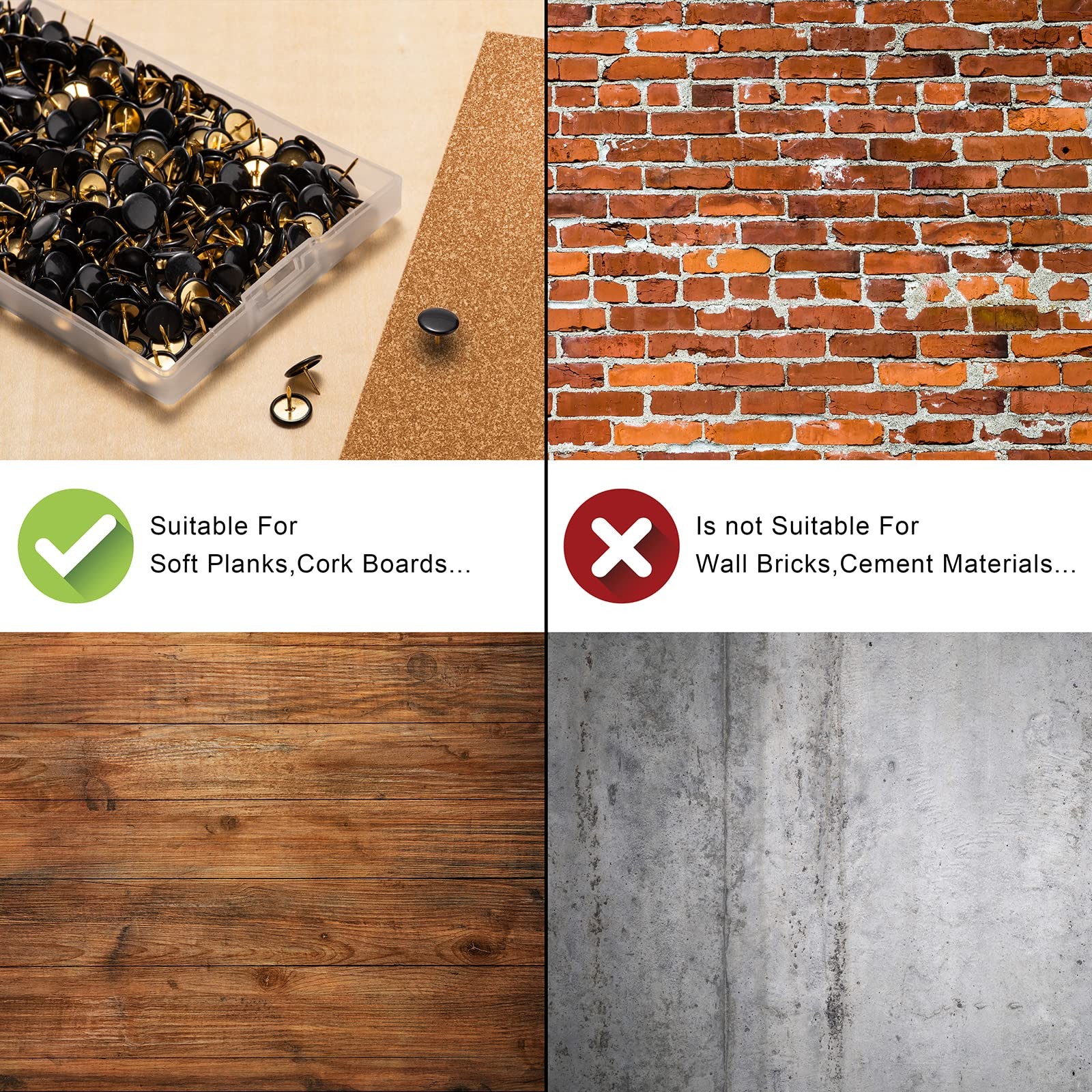 HongyiTime 400 PCS Push Pins, Thumb Tacks, Wall Tacks Flat Push Pins, Thumbt...