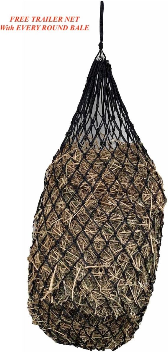 Knotless Heavy Duty 5mm Round Bale Slow Feed Hay Net - 6x6 Size with Repair Kit
