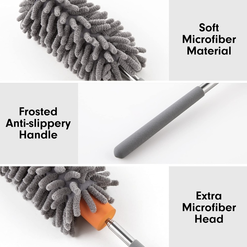 Extendable Microfiber Duster with Replaceable Heads Telescopic Cleaning Tool Kit