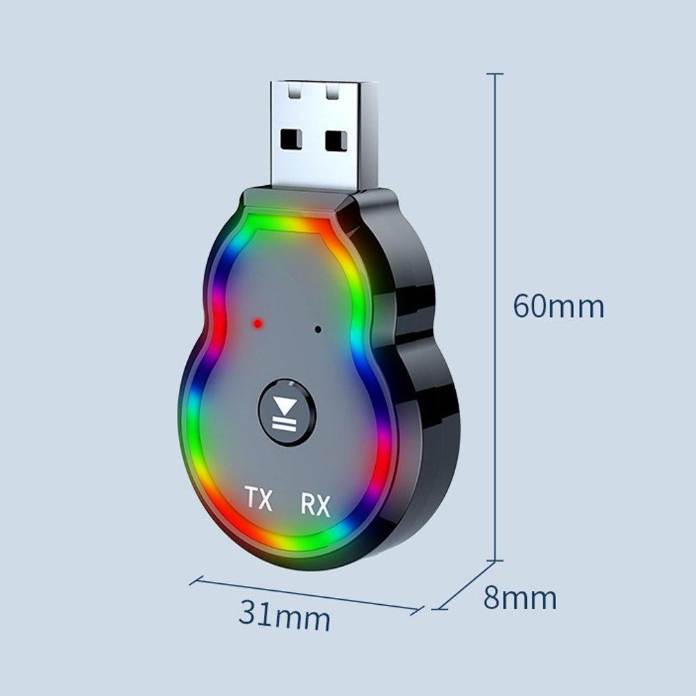 USB with LED Lights Bluetooth 5.0 Transmitter Receiver 2 in 1 Audio Adapter