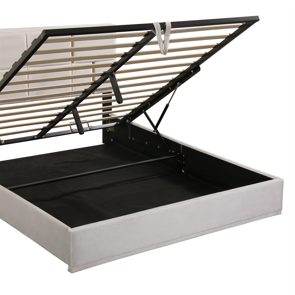 Queen Size Upholstered Platform Bed Frame with Hydraulic Storage System US
