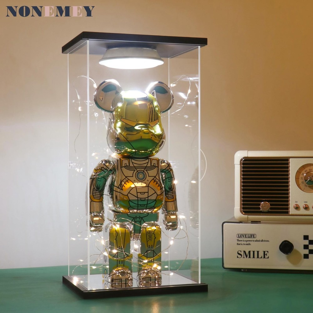 NONEMEY Clear Acrylic Display Case with Remote Control Light for 400% Bearbri...
