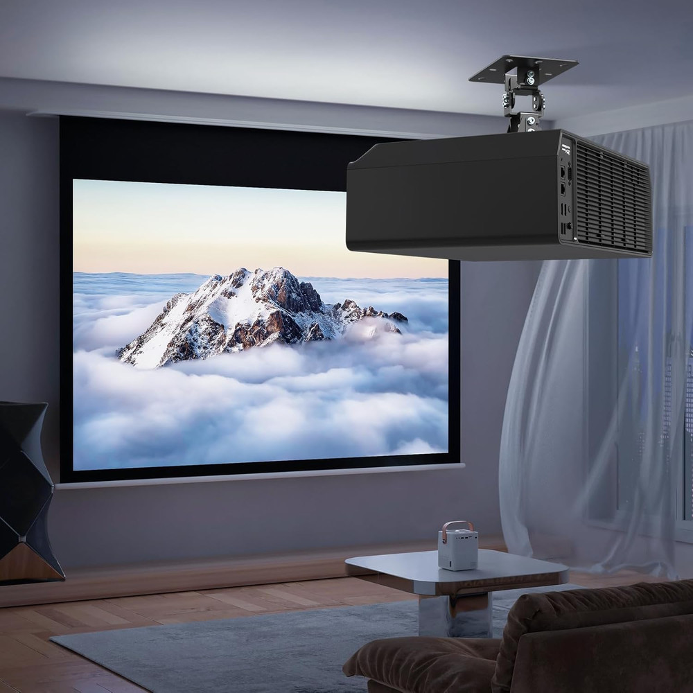Univeral Projector Screen Wall Mount & Projector Ceiling Mount Black Bundle