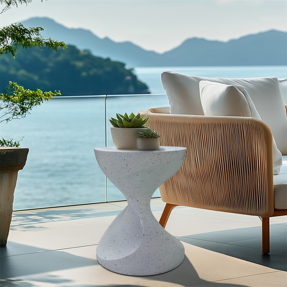 Unique Twisted Shape Lightweight Concrete Side Table Coffee Table Outdoor Patio