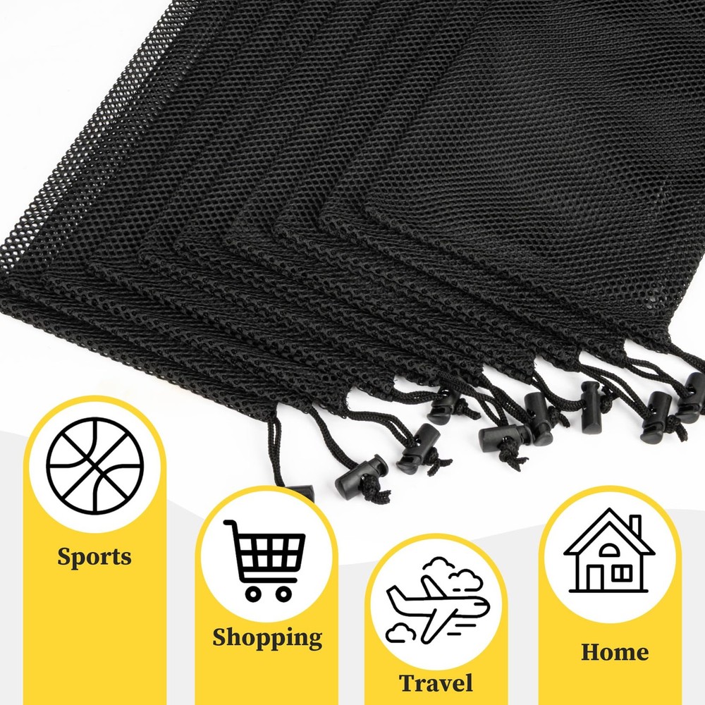 MAQIHAN Mesh Drawstring Bag, Black NO,
