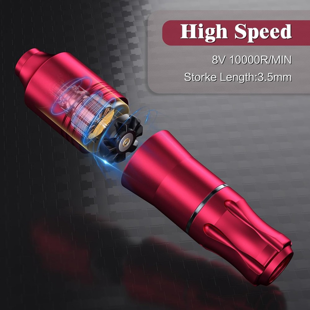 Wireless Tattoo Kit for Beginners - Rotary Pen Machine with Red