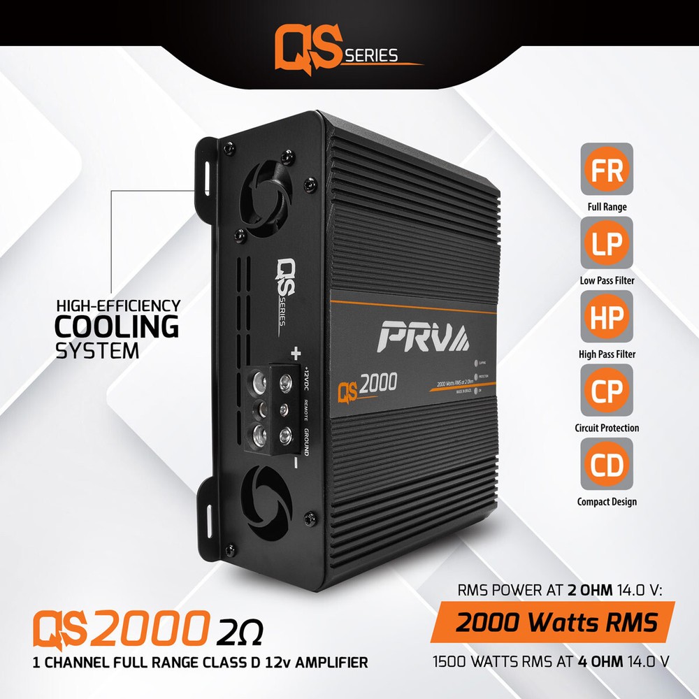 PRV Audio QS2000 2 Ohms Full Range Digital Car Amplifier 2000 Watts Compact 2k