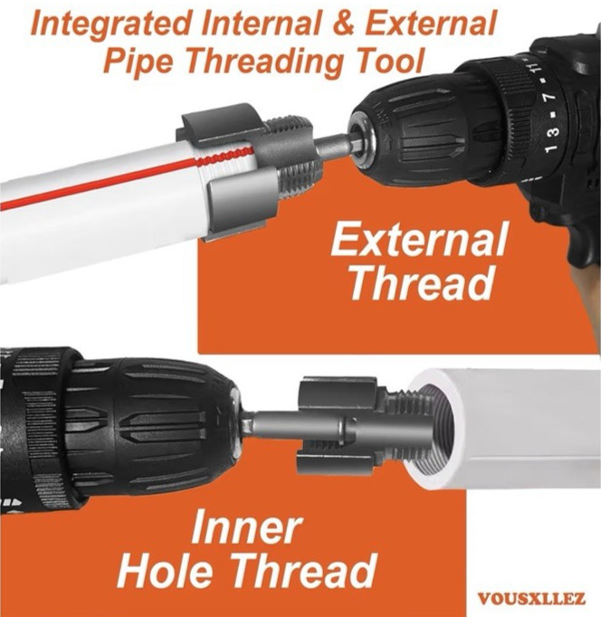 2PC Pipe Threading Tool – Internal & External, Fits 1/2" 3/4" PVC